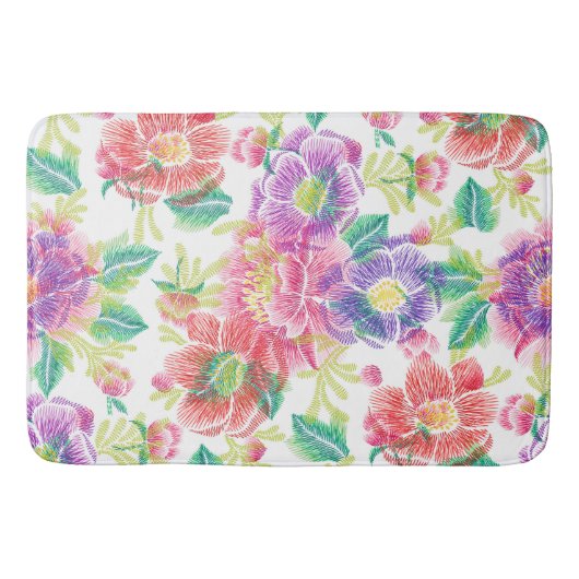 トロピッカラフルク花コラージパターン バスマット (正面)