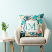 トロピッカラフルク葉コラージモノグラム クッション (椅子)