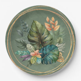 トロピッカラフルク葉パーム金ゴールド結婚ズ ペーパープレート