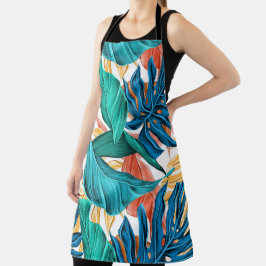 トロピッカラフルク葉・エキゾチック・パターン・デザイン エプロン