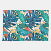 トロピッカラフルク葉・エキゾチック・パターン・デザイン キッチンタオル (横)