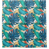 トロピッカラフルク葉・エキゾチック・パターン・デザイン シャワーカーテン (正面)