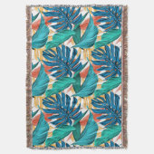 トロピッカラフルク葉・エキゾチック・パターン・デザイン スローブランケット (正面縦)