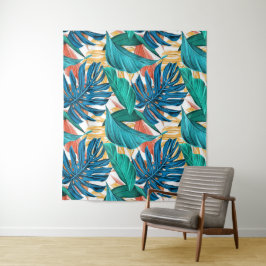 トロピッカラフルク葉・エキゾチック・パターン・デザイン タペストリー