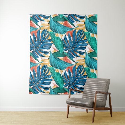 トロピッカラフルク葉・エキゾチック・パターン・デザイン タペストリー (インサイチュ)