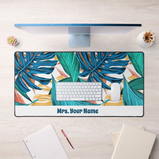 トロピッカラフルク葉・エキゾチック・パターン・デザイン デスクマット (オフィス1)