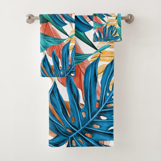 トロピッカラフルク葉・エキゾチック・パターン・デザイン バスタオルセット (インサイチュ)