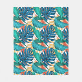 トロピッカラフルク葉・エキゾチック・パターン・デザイン フリースブランケット (正面)