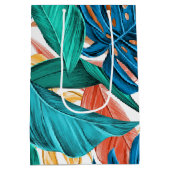 トロピッカラフルク葉・エキゾチック・パターン・デザイン ミディアムペーパーバッグ (裏面)