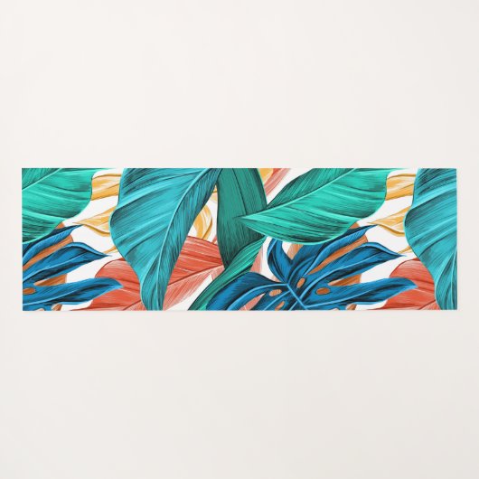 トロピッカラフルク葉・エキゾチック・パターン・デザイン ヨガマット (裏面(横))