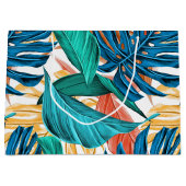 トロピッカラフルク葉・エキゾチック・パターン・デザイン ラージペーパーバッグ (正面)