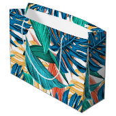 トロピッカラフルク葉・エキゾチック・パターン・デザイン ラージペーパーバッグ (裏面アングル)