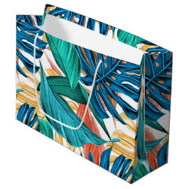 トロピッカラフルク葉・エキゾチック・パターン・デザイン ラージペーパーバッグ