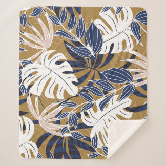 トロピッカラフルク葉・オレンジ背景 シェルパブランケット