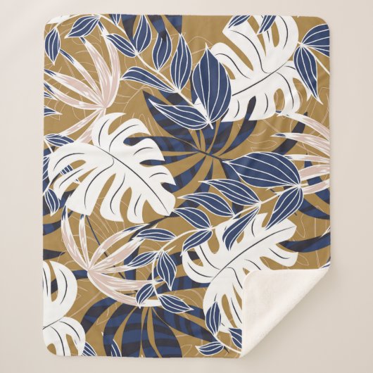 トロピッカラフルク葉・オレンジ背景 シェルパブランケット (正面)