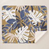 トロピッカラフルク葉・オレンジ背景 シェルパブランケット (正面(横))