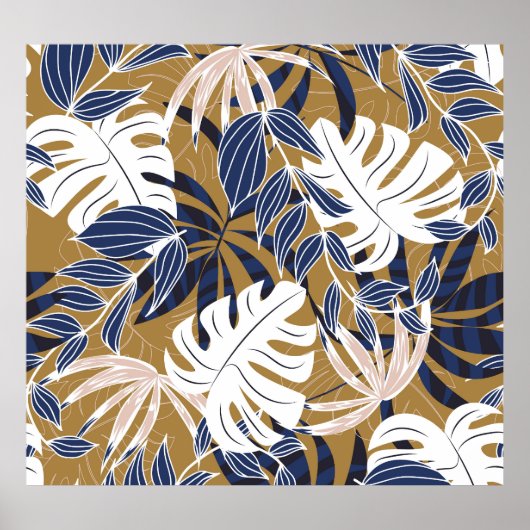 トロピッカラフルク葉・オレンジ背景 ポスター (正面)