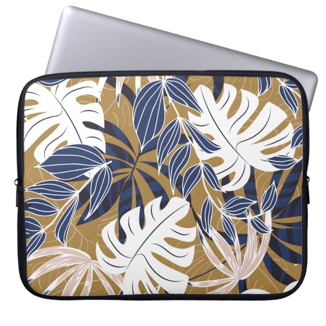 トロピッカラフルク葉・オレンジ背景 ラップトップスリーブ (正面)