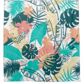 トロピッカラフルク葉・フラワーコラージュ シャワーカーテン (正面)