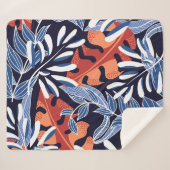 トロピッカラフルク葉・ブルー背景 シェルパブランケット (正面(横))