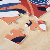 トロピッカラフルク葉・ブルー背景 ジグソーパズル (側面)