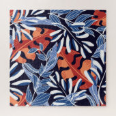 トロピッカラフルク葉・ブルー背景 ジグソーパズル (横)