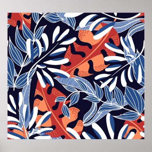 トロピッカラフルク葉・ブルー背景 ポスター (正面)