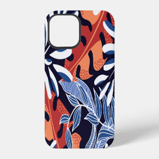 トロピッカラフルク葉・ブルー背景 iPhone 12ケース