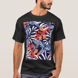 トロピッカラフルク葉・ブルー背景 Tシャツ