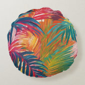トロピッカラフルク離れのヤシの葉 ラウンドクッション (裏面)