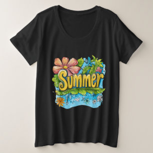 トロピッカラフルク「夏」グラフィックTシャツ プラスサイズTシャツ