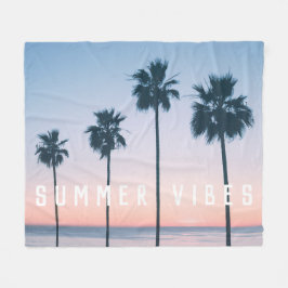 トロピッガーリークピンク&ブルーパームツリーサンセットカスタム フリースブランケット