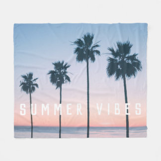 トロピッガーリークピンク&ブルーパームツリーサンセットカスタム フリースブランケット