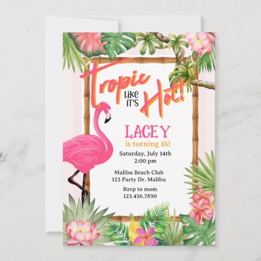 トロピックのような暑い、夏のプールパーティー、ビーチ 招待状 (正面)