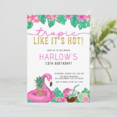 トロピックのような熱いピンクの熱帯誕生日 招待状 (スタンド正面)