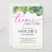 トロピックのような熱いピンクの熱帯誕生日 招待状 (正面)