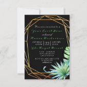 トロピックアクアブラックバースデーパーティーストライプの額縁 招待状 (正面)