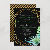 トロピックアクアブラックバースデーパーティーストライプの額縁 招待状 (正面/裏面)