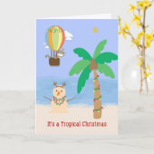 トロピックスパームツリー&サンド雪だるまのクリスマス カード (黄色い花)