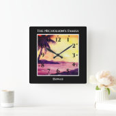 トロピックス·ウォーターカ絵画ラーズ·ブラックの夕日 スクエア壁時計 (ホーム)