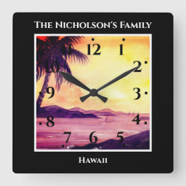 トロピックス·ウォーターカ絵画ラーズ·ブラックの夕日 スクエア壁時計