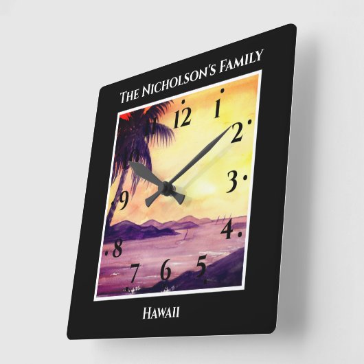 トロピックス·ウォーターカ絵画ラーズ·ブラックの夕日 スクエア壁時計 (傾斜)