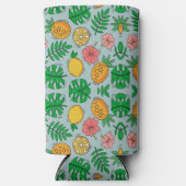トロピックパイナップルイエローレモンピンクの花柄 スリム缶クーラー (正面)