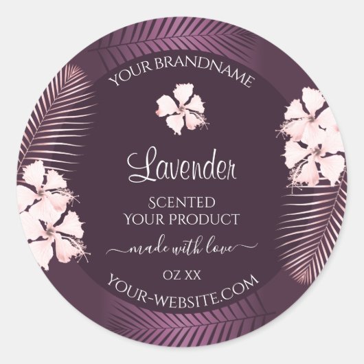 トロピックパープル製品ラベル白ハワイ花 ラウンドシール (正面)