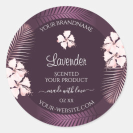 トロピックパープル製品ラベル白ハワイ花 ラウンドシール