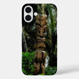 トロピックビーチティキ図解入りの、写真付きのハワイアン iPhone 16 PLUSケース