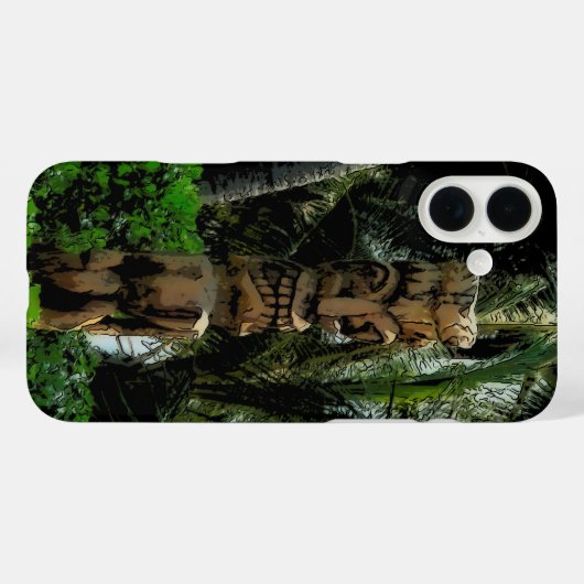 トロピックビーチティキ図解入りの、写真付きのハワイアン Case-Mate iPhoneケース (裏面 (横))