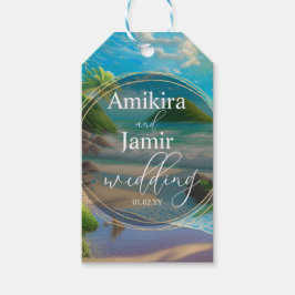 トロピックビーチフェイク背景結婚グリッター ギフトタグ