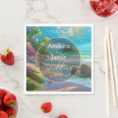 トロピックビーチフェイク背景結婚グリッター スタンダードランチョンナプキン (インサイチュ)