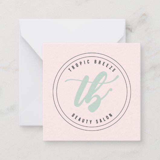 トロピックブリーズティール（緑がかった色）ミント&ピンクカンパニーロゴ ノートカード (正面)